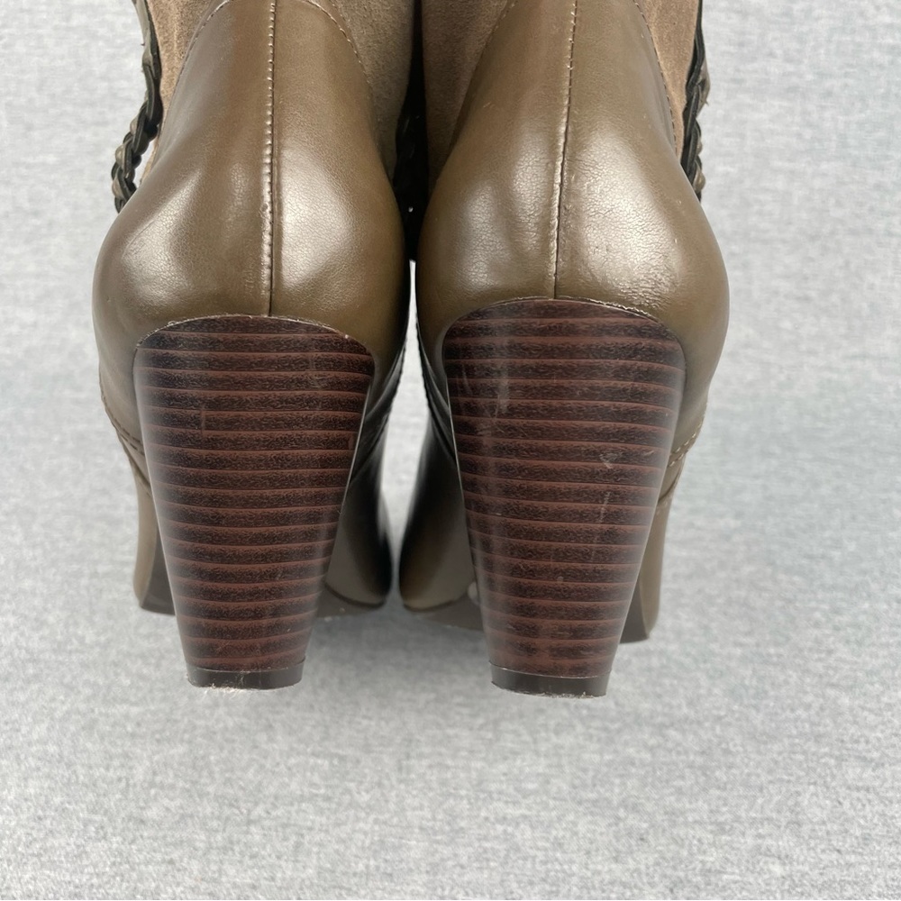 Jessica Simpson Boot Women 10 Olive Green Leather Ankle Bootie Suede Boho Hippie - Picture 8 of 14